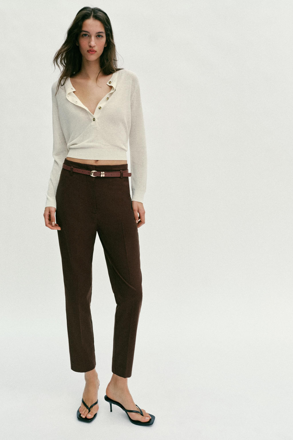 PANTAL?N TIRO ALTO CINTUR?N / Marr?n - Zara фото 4