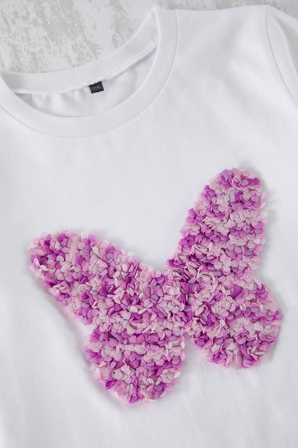 Ekru K?z Cocuk %100 Pamuk Kelebek Desenli Regular/Normal Kal?p K?sa Kol Orme T-Shirt TKDSS25TS00035 - Trendyolmilla фото 2