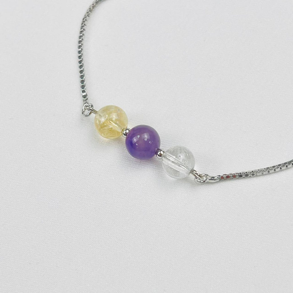 Браслет регулируемый для "Стрельца" из Топаза, Аметиста и Цитрина от 16 см