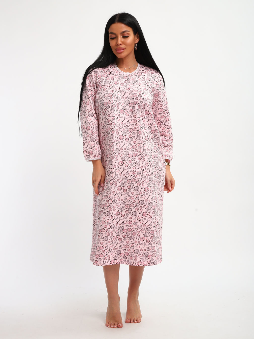 М37 Сорочка теплая футер (листья на розовом новый)