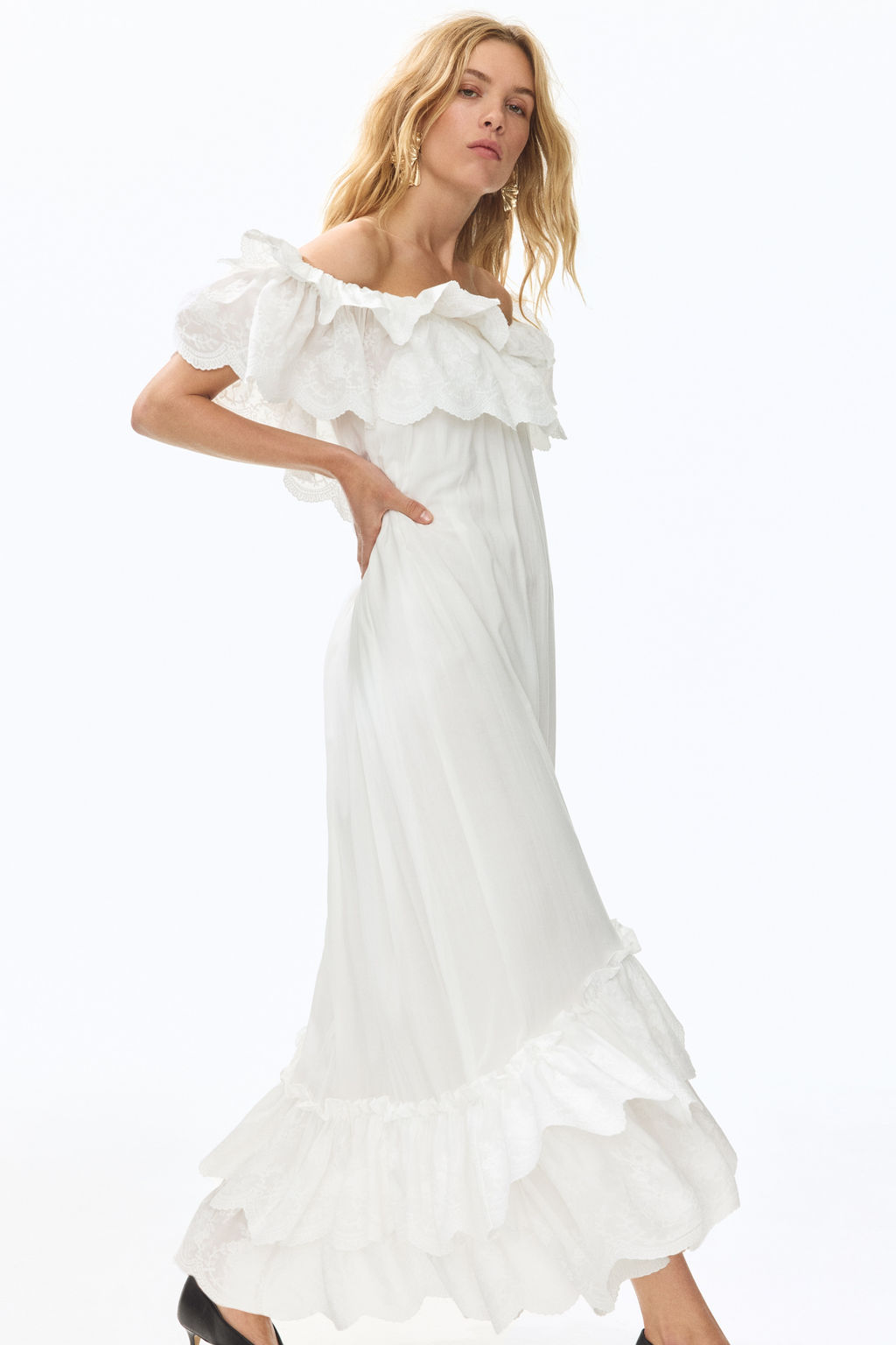 Vestido off-the-shoulder con volantes - H&m фото 4