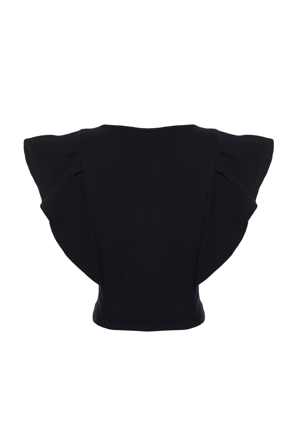 Siyah Kollar? F?rf?rl? Fitilli Esnek Bisiklet Yaka Crop Orme Bluz TWOSS24BZ00370