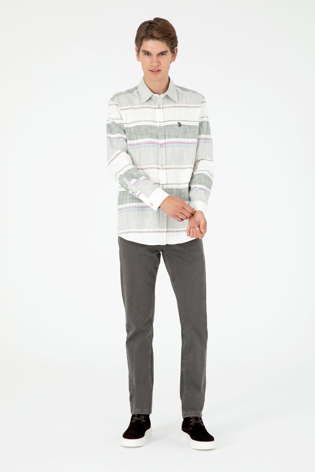 Мужская рубашка цвета хаки с длинным рукавом - U.s. polo assn фото 11