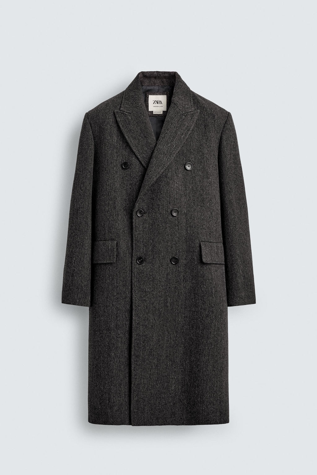 LIMITED EDITION WOOL BLEND HERRINGBONE DOUBLE-BREASTED COAT - Zara фото 7