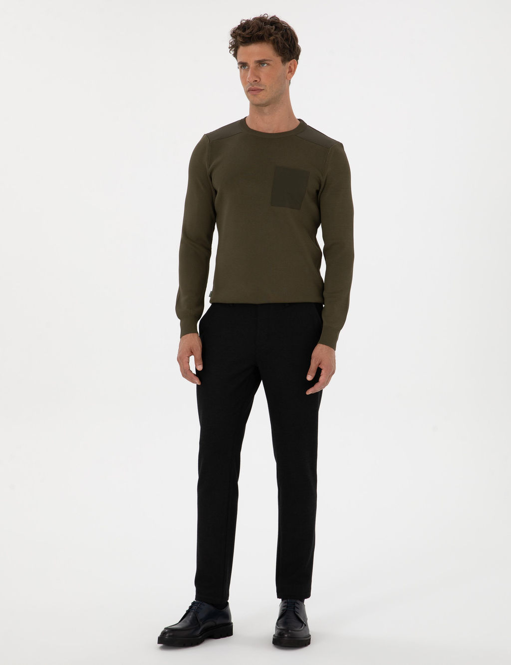 Koyu Haki Regular Fit Bisiklet Yaka Triko Kazak - Pierre cardin фото 4