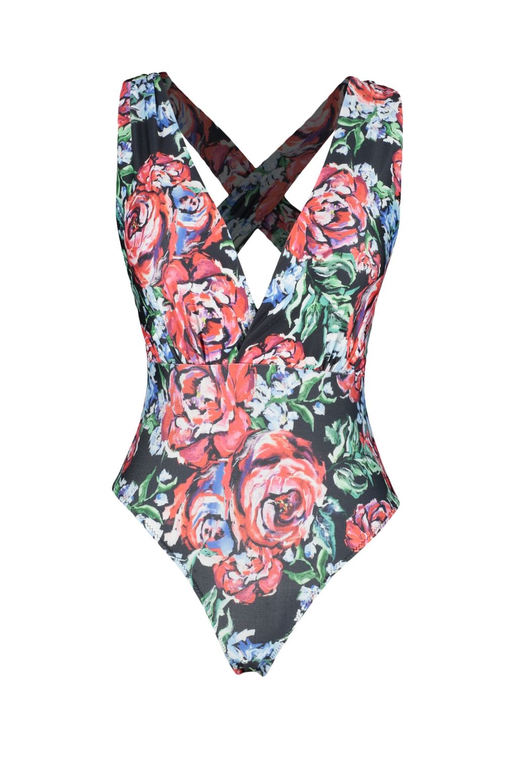 Cicek Desenli Derin Dekolteli S?rt Dekolteli High Leg Mayo TBESS23MA00316