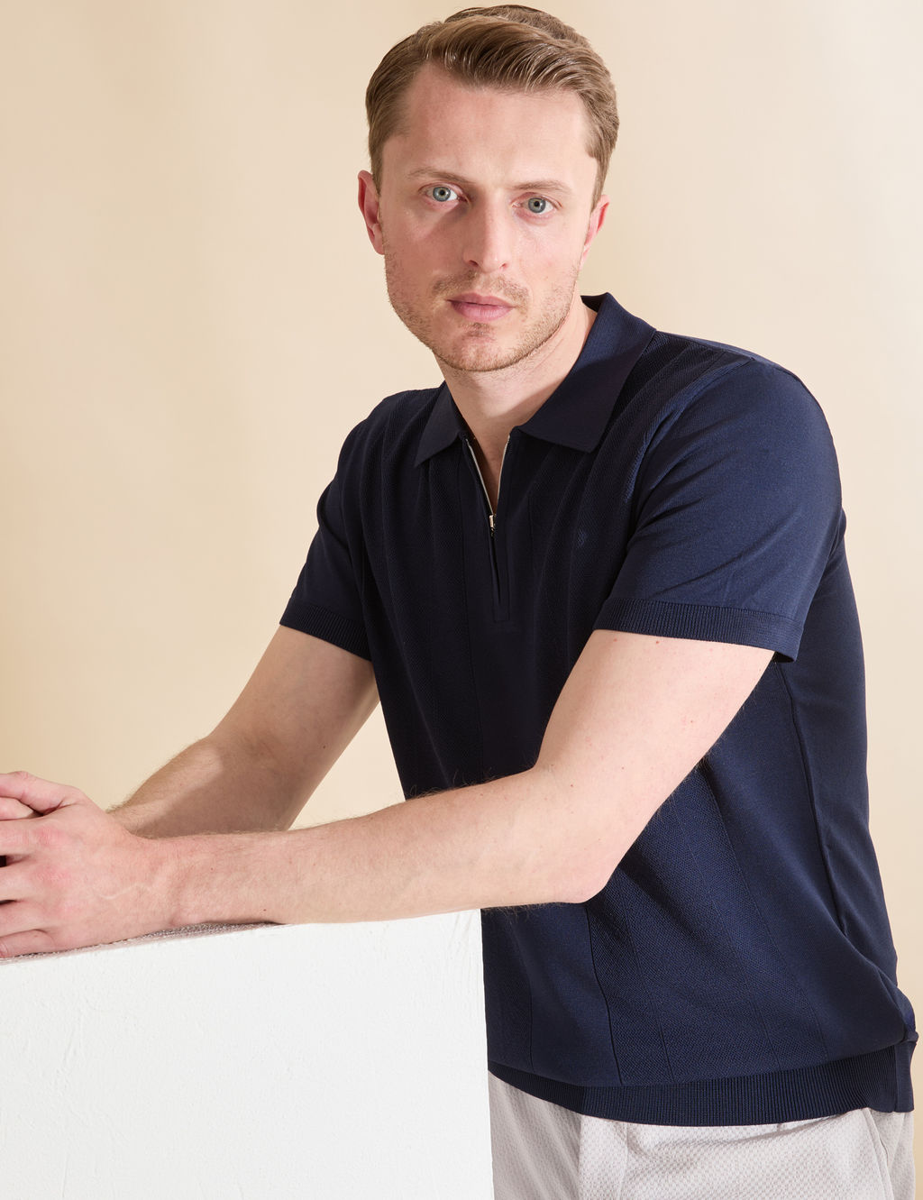 Lacivert Slim Fit Polo Yaka Fermuarl_ Triko Ti__rt