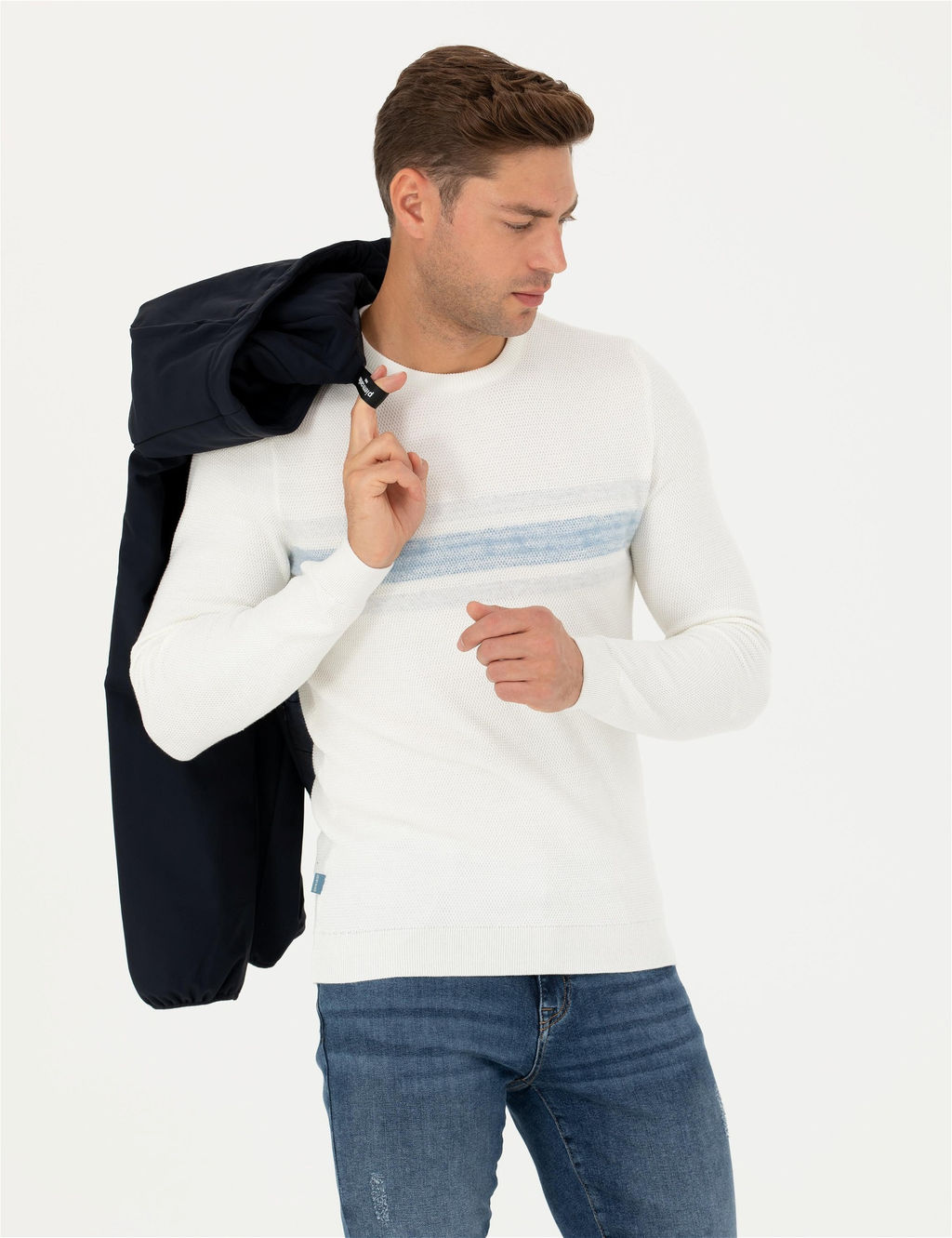 Ekru Slim Fit Fermuarl_ Dik Yaka Triko Kazak - Pierre cardin фото 3