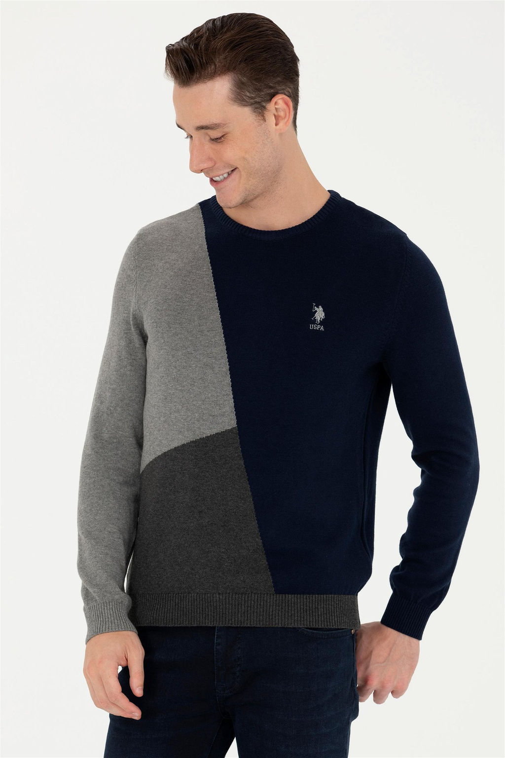 Свитер U.S. Polo Assn мужской серый меланжевый хлопок  фото 8