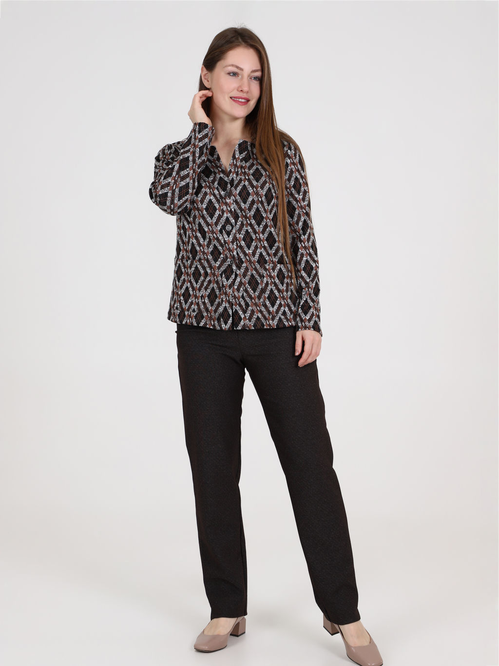 Жакет трикотажный с карманами коричневый - Odis фото 4