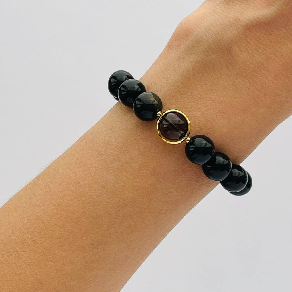 Браслет из золотистого Обсидиана с Раухтопазом 18 см