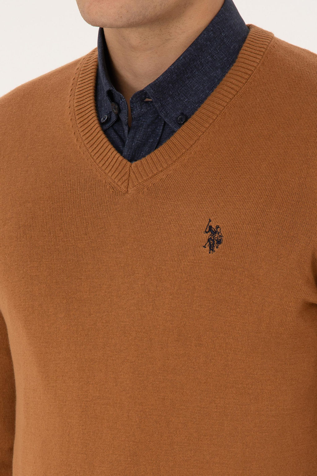 Erkek Slim Fit V Yaka Camel Basic Triko Kazak - U.s. polo assn фото 7