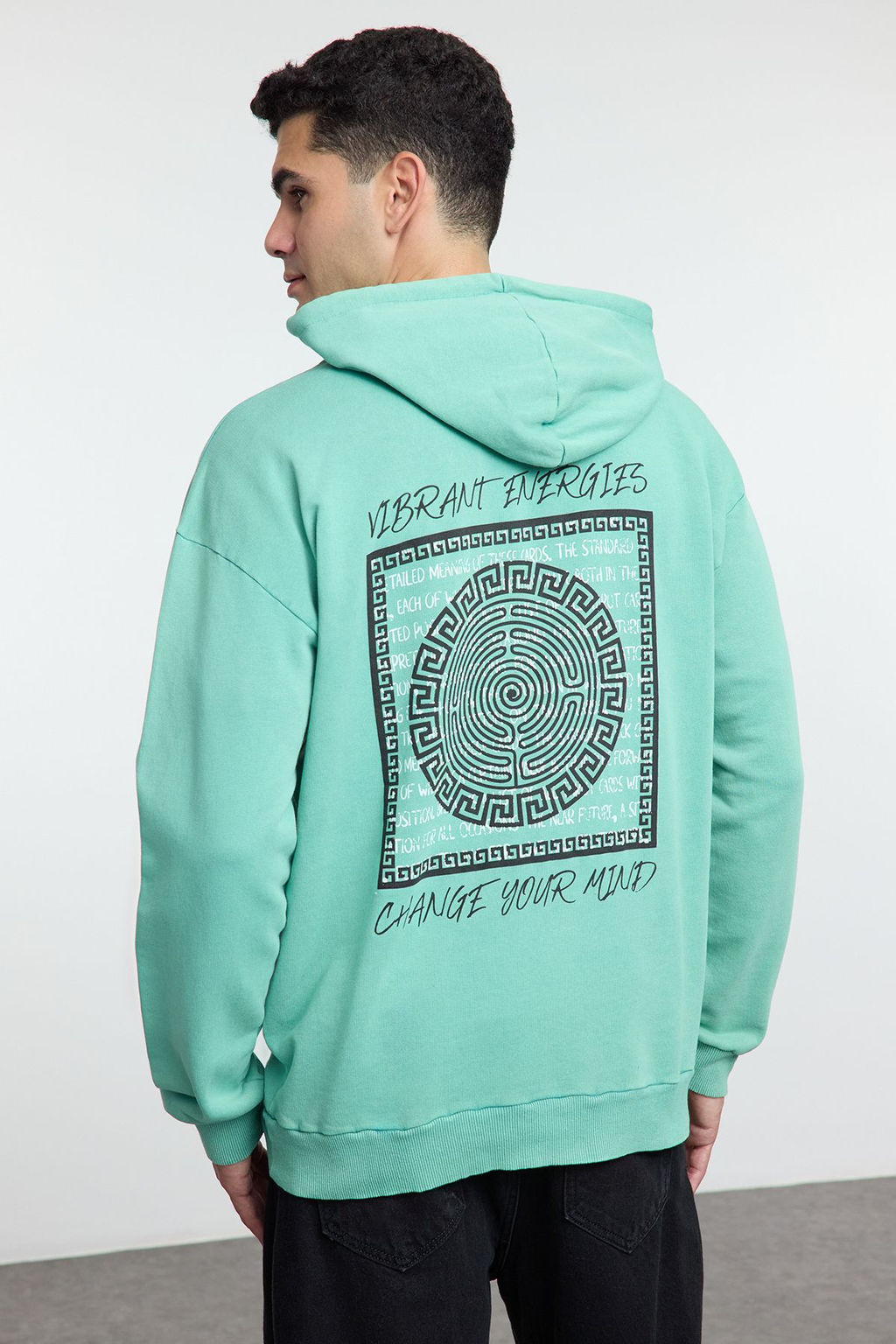 Mint Oversize/Genis Kesim Yaz? S?rt Bask?l? Soluk Efektli Sardonsuz Sweatshirt TMNAW25SW00043
