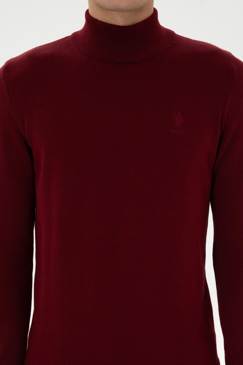 Erkek Slim Fit Yar_m Bo_azl_ Bordo Basic Kazak - U.s. polo assn фото 6