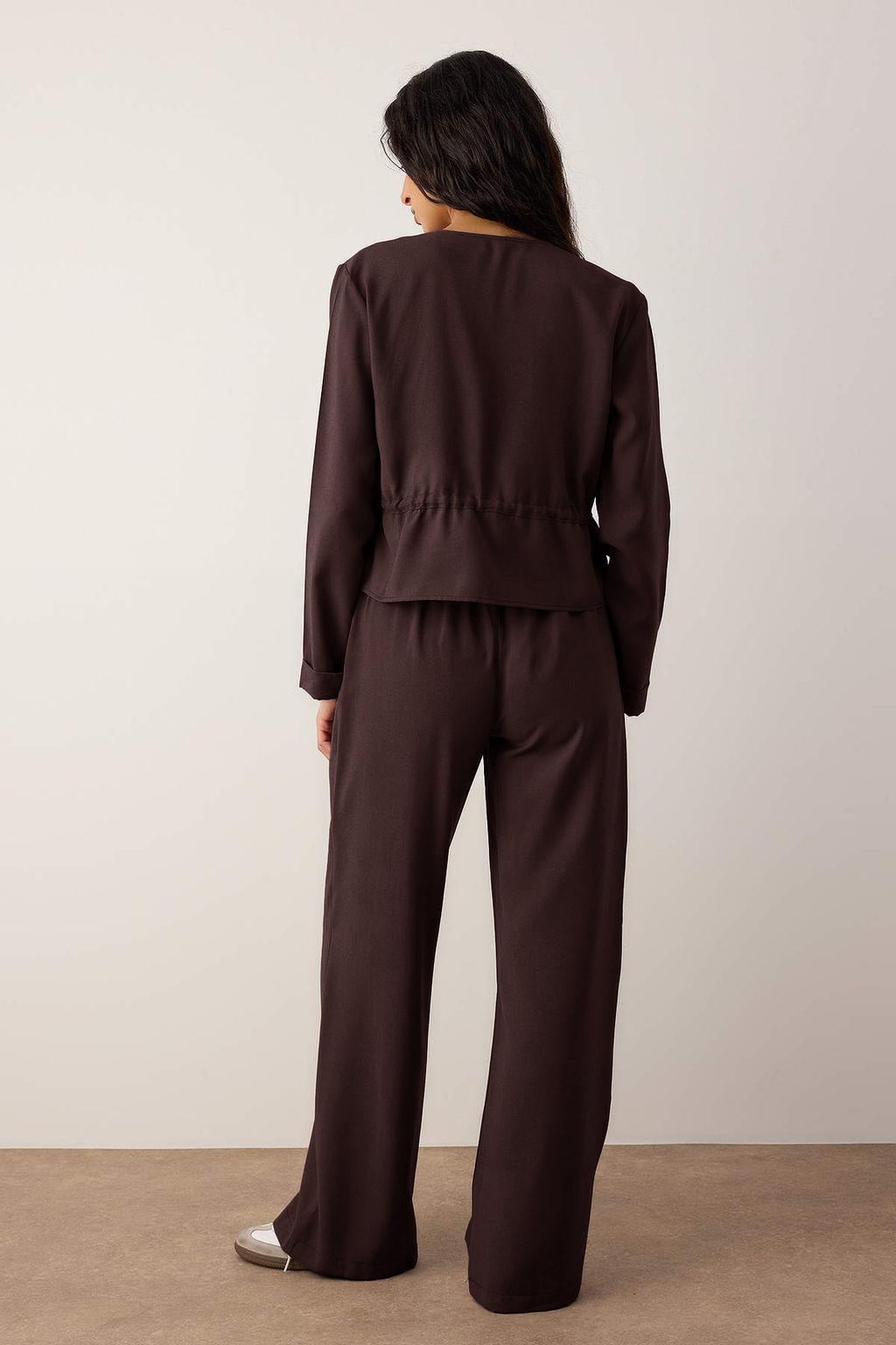 Koyu Kahverengi Yumusak Dokulu Bluz Pantolon Dokuma Alt - Ust Tak?m TWOAW26AU00111