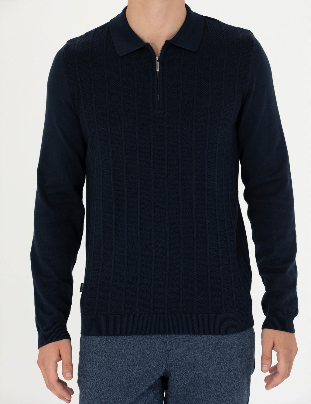 Lacivert Slim Fit Fermuarl_ Polo Yaka Triko Kazak - Pierre cardin фото 6