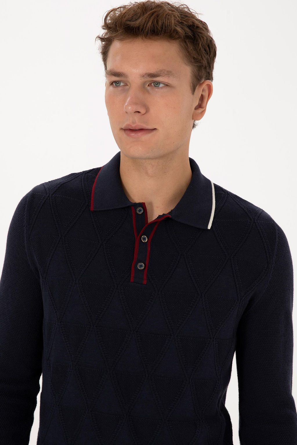 Erkek Regular Fit Polo Yaka Lacivert Kazak