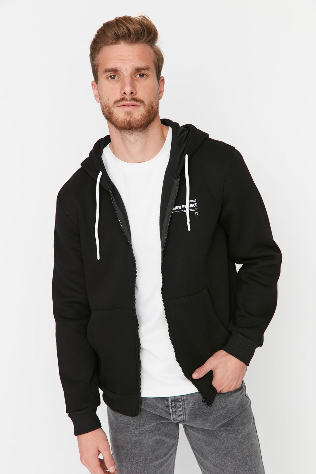 TRENDYOL MAN Siyah Regular/Normal Kesim Kapusonlu Slogan Bask?l? Ici Polar/S?cak Tutan Sweatshirt TMNAW23SW00227 - Trendyolmilla фото 11