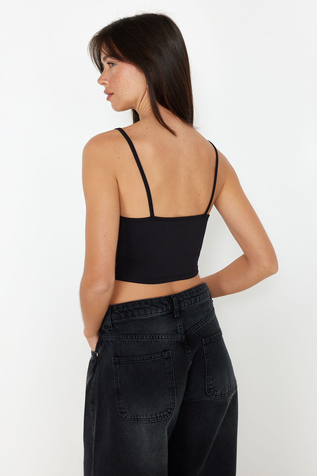 Siyah-Vizon 2li Paket Poliamid Icerikli Ask?l? Crop Fitted Esnek Orme Atlet TWOSS24AL00053