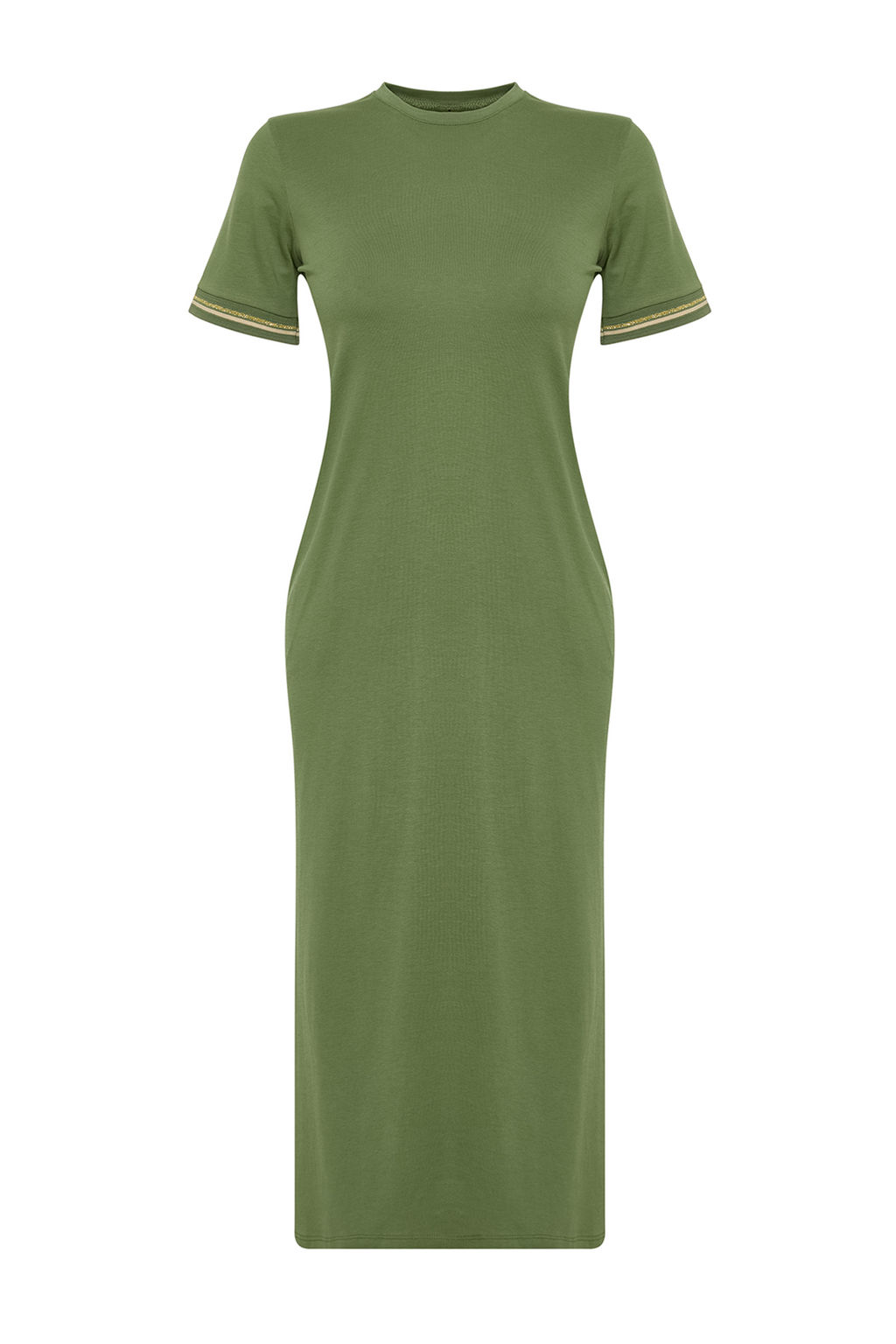 TRENDYOLMILLA Lacivert Triko Bant Detayl? Bisiklet Yaka K?sa Kol Esnek Midi Orme Maxi Elbise TWOSS24EL00121  фото 11