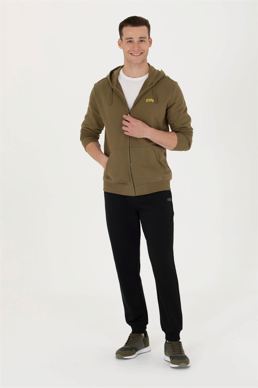 U. S. Polo Assn Мужской вязаный кардиган цвета хаки с капюшоном - U.s. polo assn фото 11