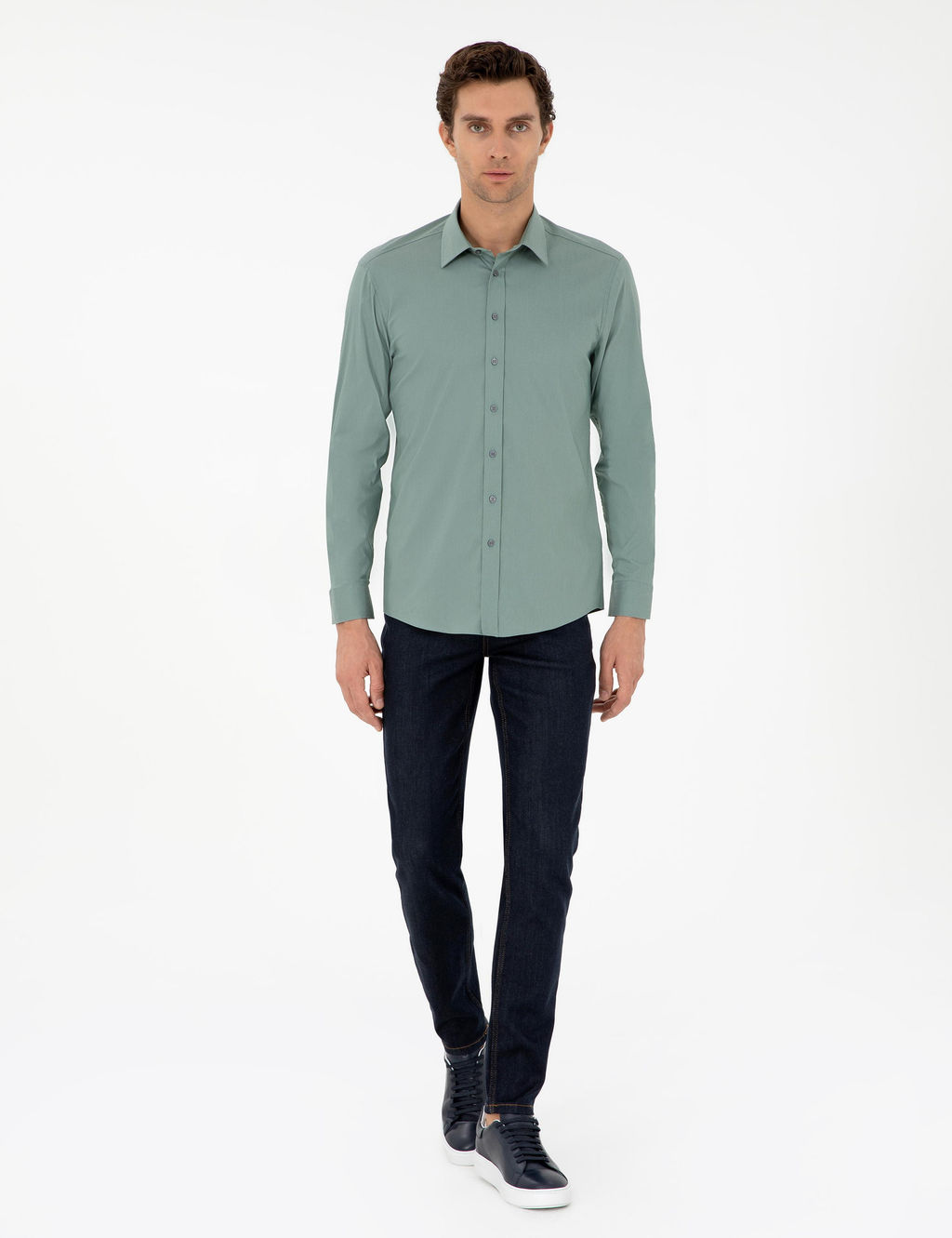 Мятная приталенная рубашка с длинным рукавом - Cacharel фото 4