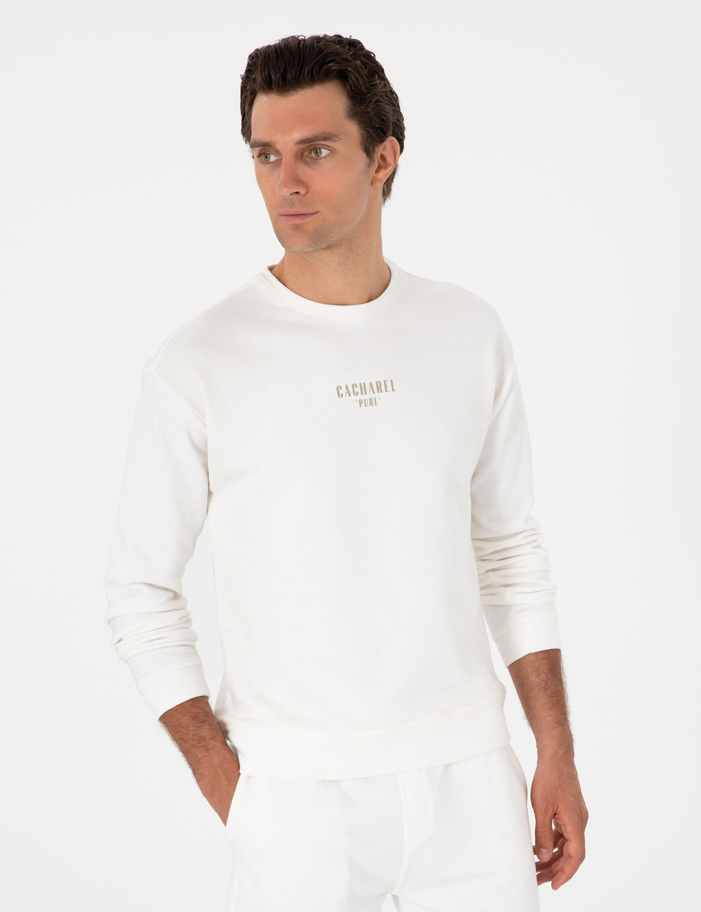 Ekru Comfort Fit Bisiklet Yaka Sweatshirt - Cacharel фото 3