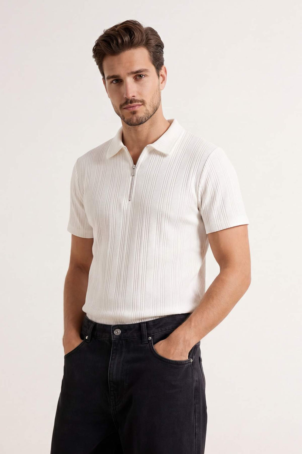 Lacivert Regular Fermuarl? Dokulu Orme Polo Yaka T-shirt TMNSS26PO00019 - Trendyolmilla фото 12
