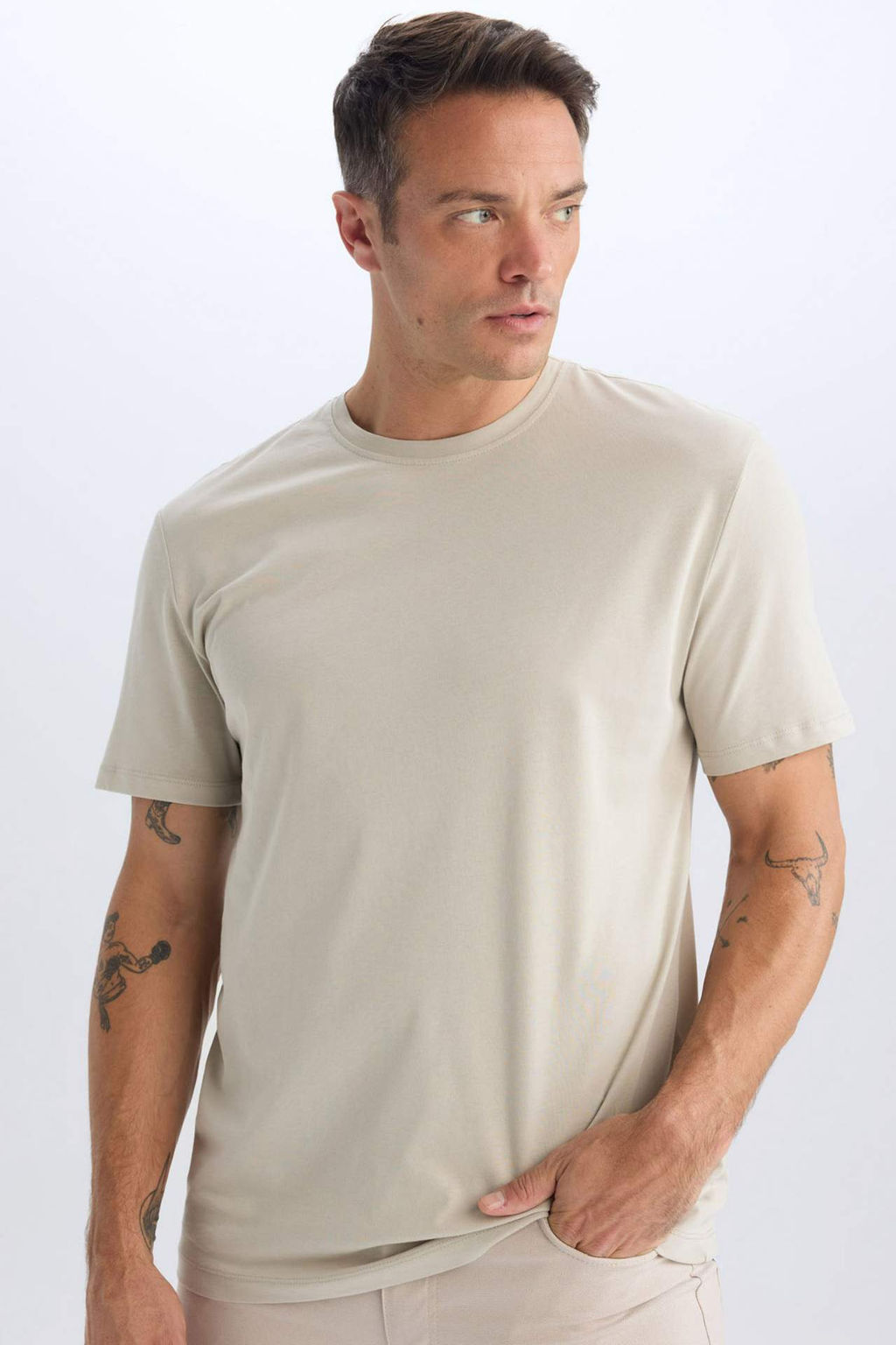 New Regular Fit Bisiklet Yaka Basic Duz K?sa Kollu Tisort - Defacto фото 11