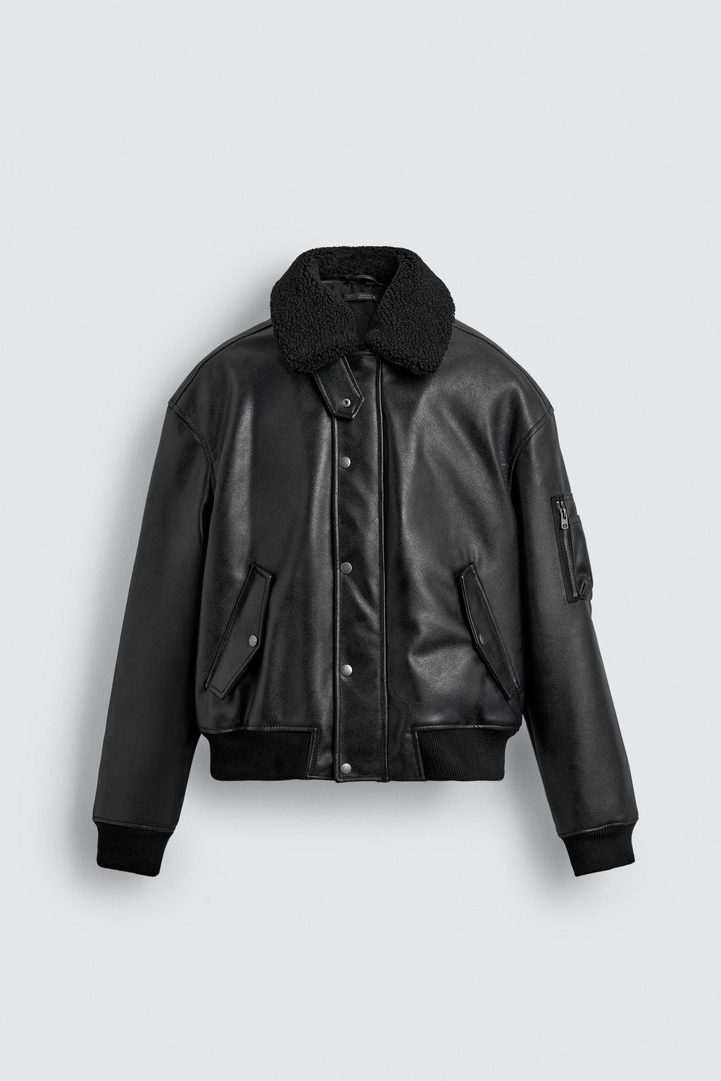 CAZADORA EFECTO PIEL CUELLO DESMONTABLE / Negro - Zara фото 7