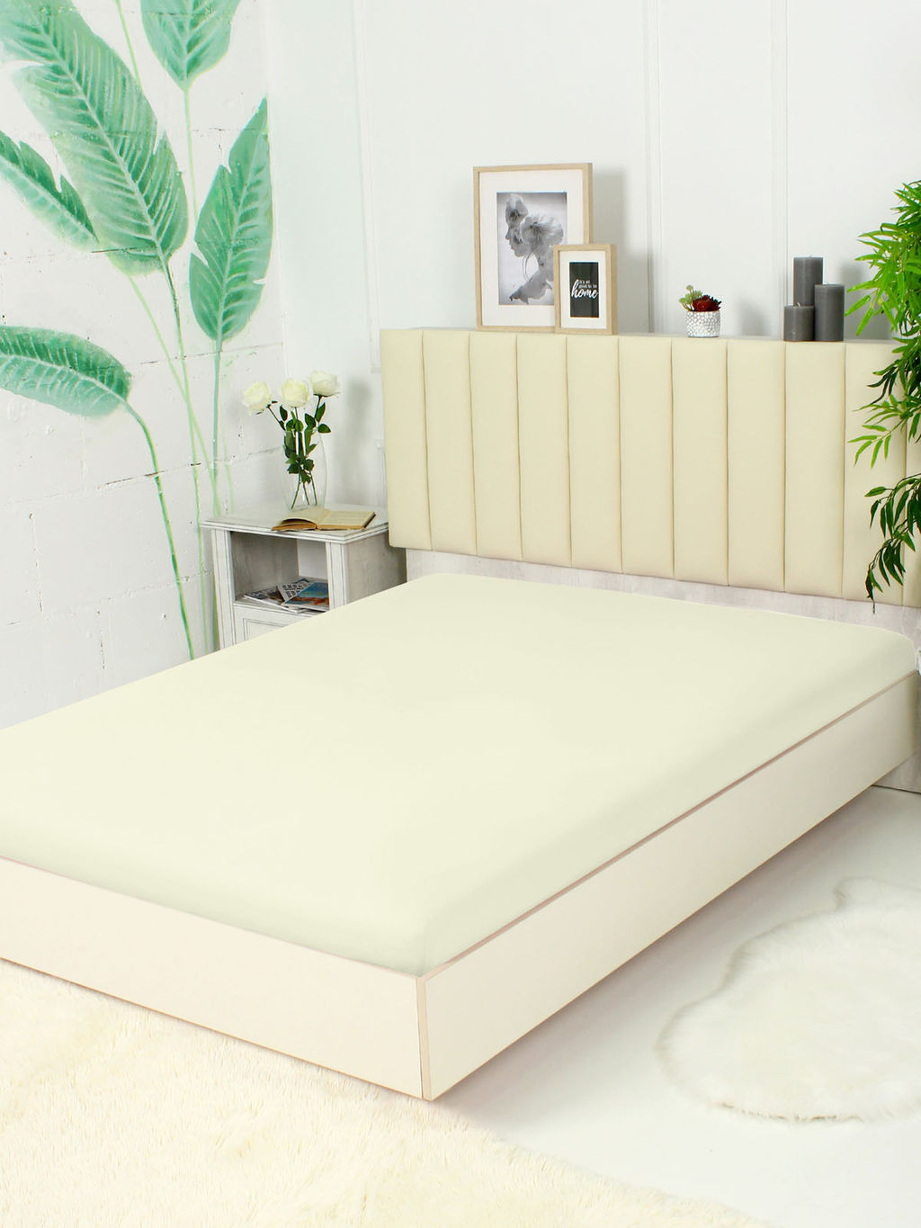 Простыня трикотажная на резинке - Молоко 180х200х20