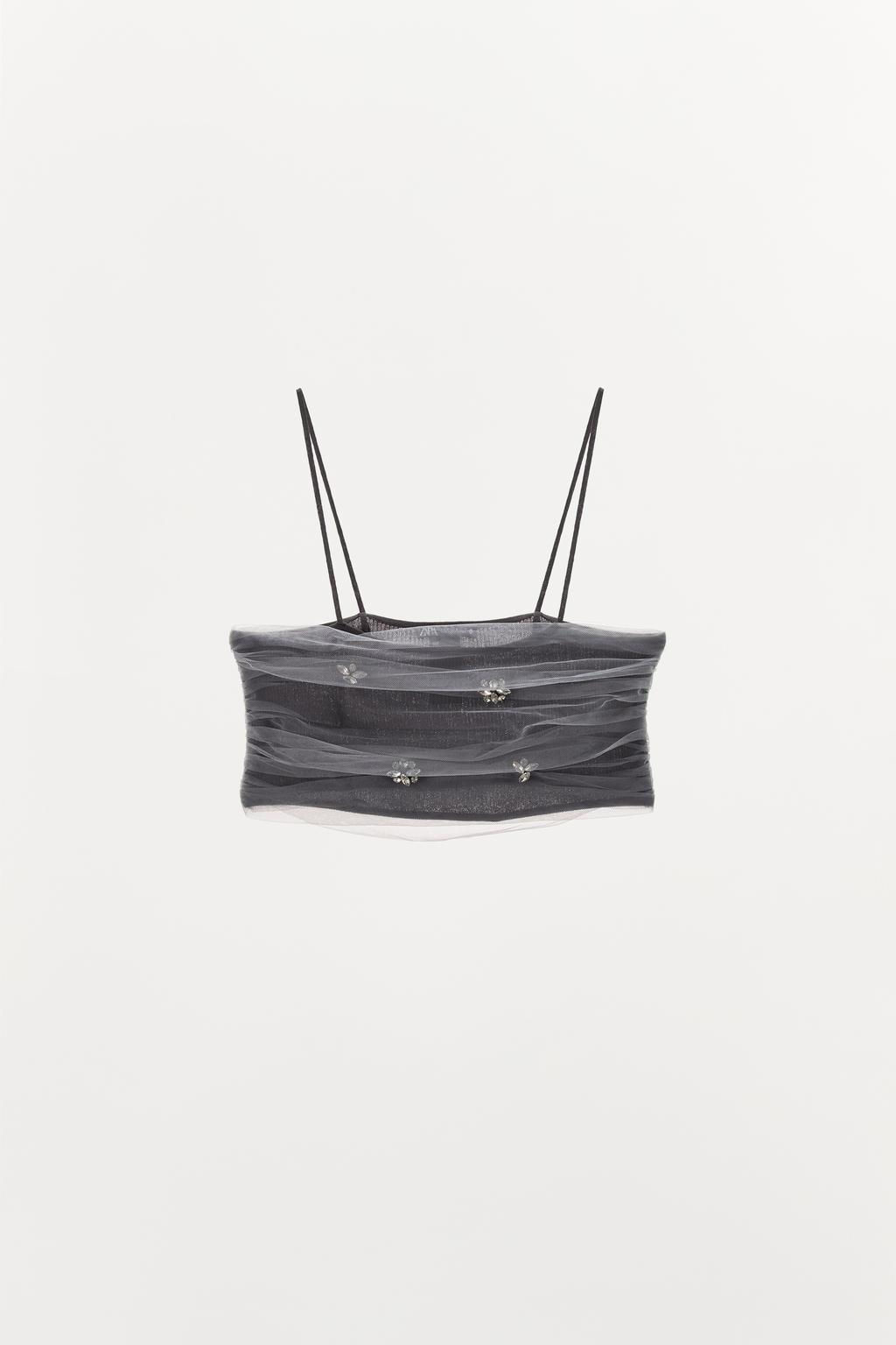 FINE KNIT TOP WITH JEWELS AND TULLE - Zara фото 5