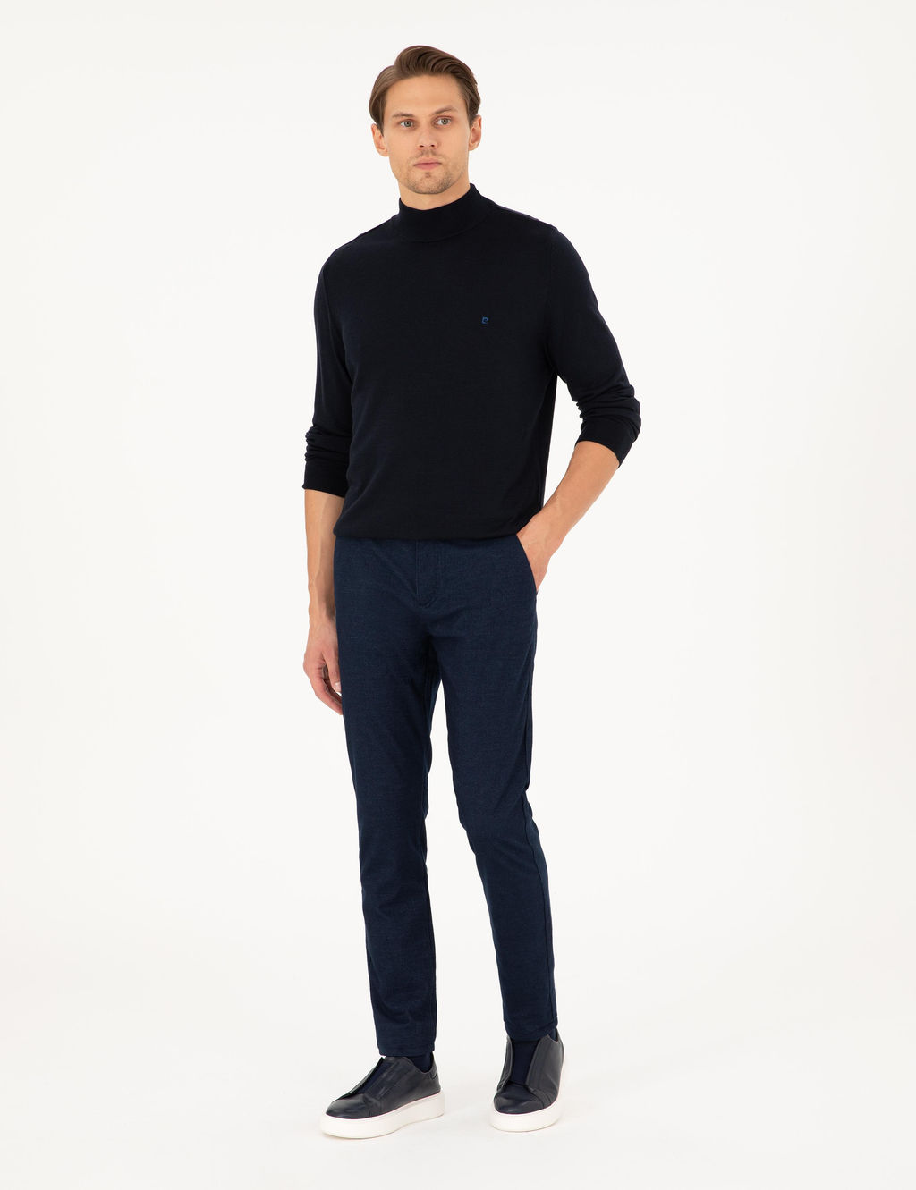 Lacivert Slim Fit Kanvas Pantolon