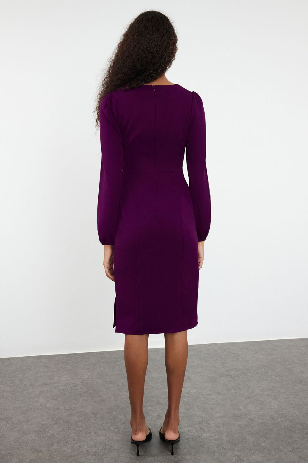 Mor Kusakl? Vucudu Saran Midi Dokuma Elbise TWOAW23EL00895