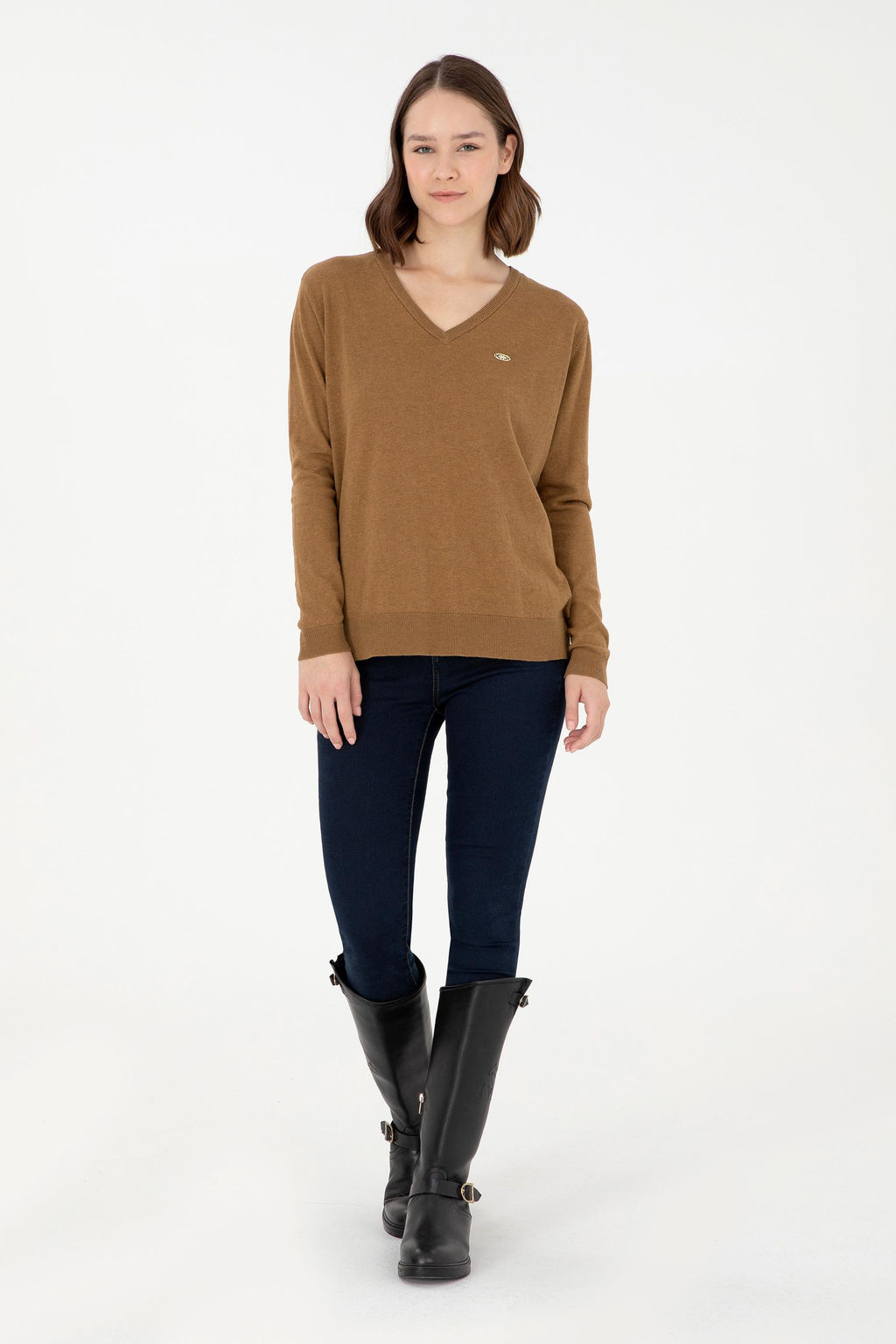 Женский базовый свитер темно-хаки меланжевого цвета - U.s. polo assn фото 4