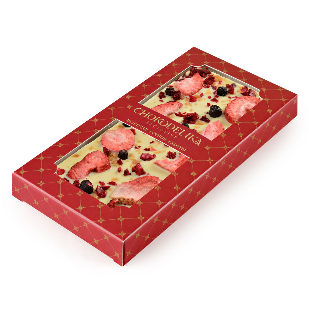 Шоколад белый с украшением Клубника, вишня, карамель 80 гр - Chokodelika фото 2