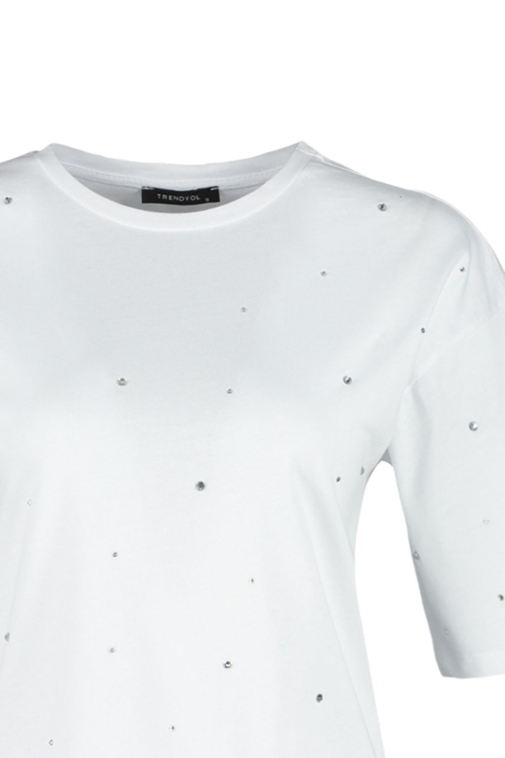 TRENDYOLMILLA Antrasit %100 Pamuk Tas Detayl? Relaxed/Genis Rahat Kesim Bisiklet Yaka Orme T-Shirt TWOSS23TS00153  фото 7