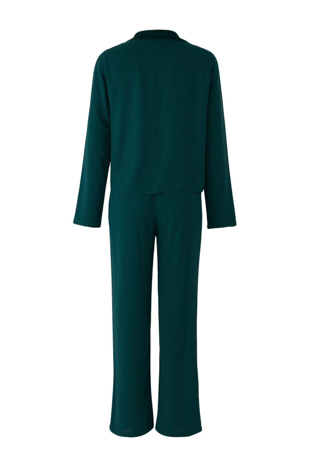 Trendyolmilla Zumrut Yesili Kadife Yaka Detayl? Viskon Dokuma Pijama Tak?m? THMAW25PT00134