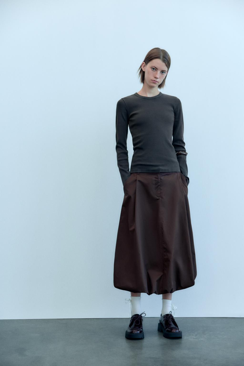 LONG SLEEVE WASHED EFFECT RIBBED T-SHIRT - Zara фото 13