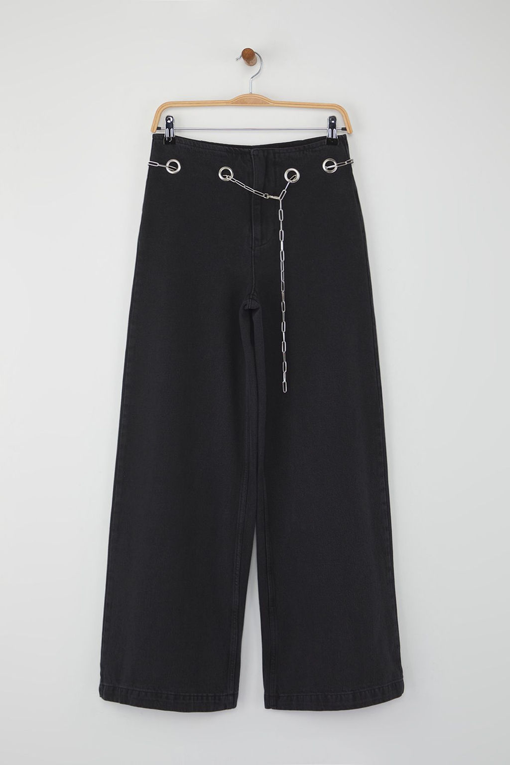 Teen Siyah Yuksek Bel Aksesuar Detayl? Genis Paca Wide Leg Jeans TWOAW26JE00040 - Trendyolmilla фото 5