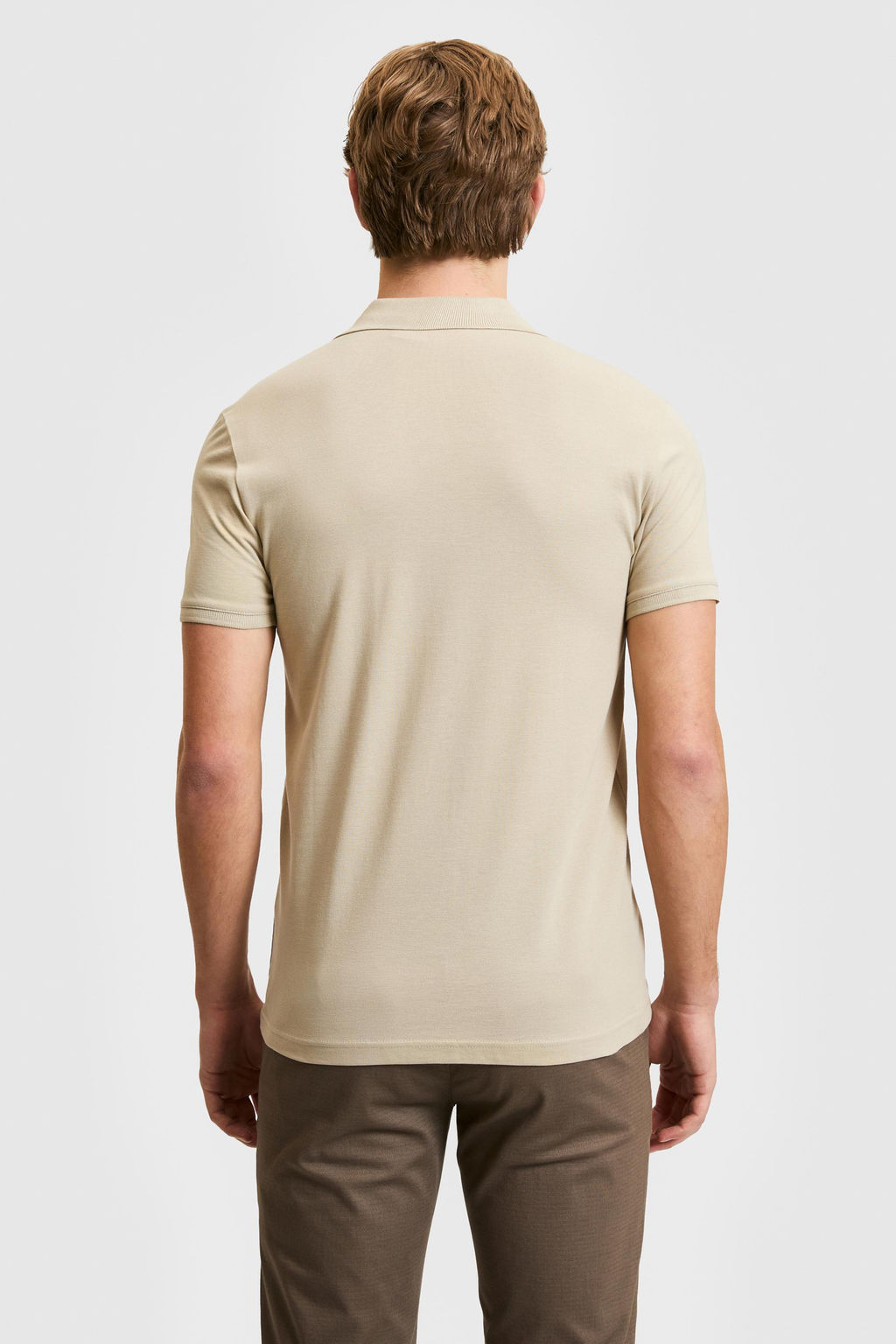 Erkek Slim Fit Polo Yaka A__k Haki Basic Ti__rt