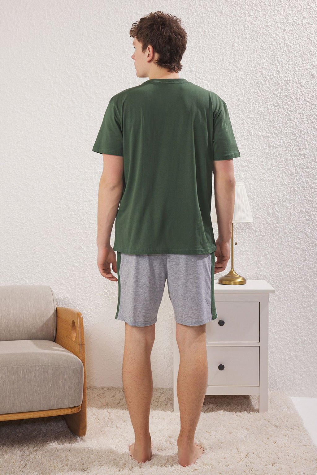 TRENDYOL MAN Yesil Regular Fit Panelli Orme Sortlu Pijama Tak?m? TMNSS25PT00035 - Trendyolmilla фото 4
