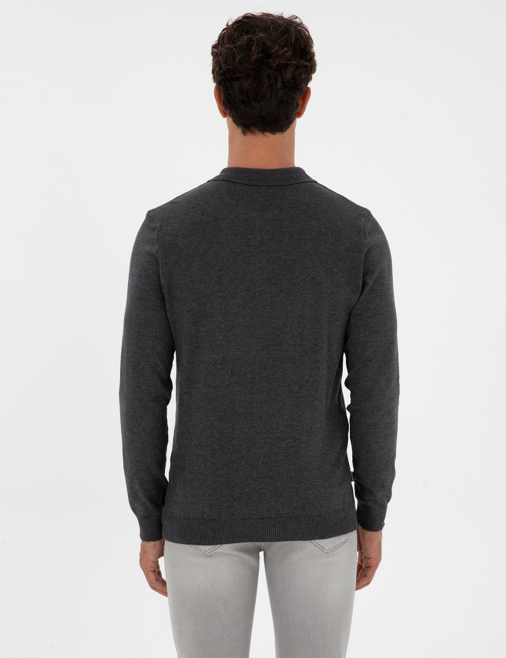 Antrasit Melanj Slim Fit Polo Yaka Fermuarl_ Basic Triko Kazak - Pierre cardin фото 5