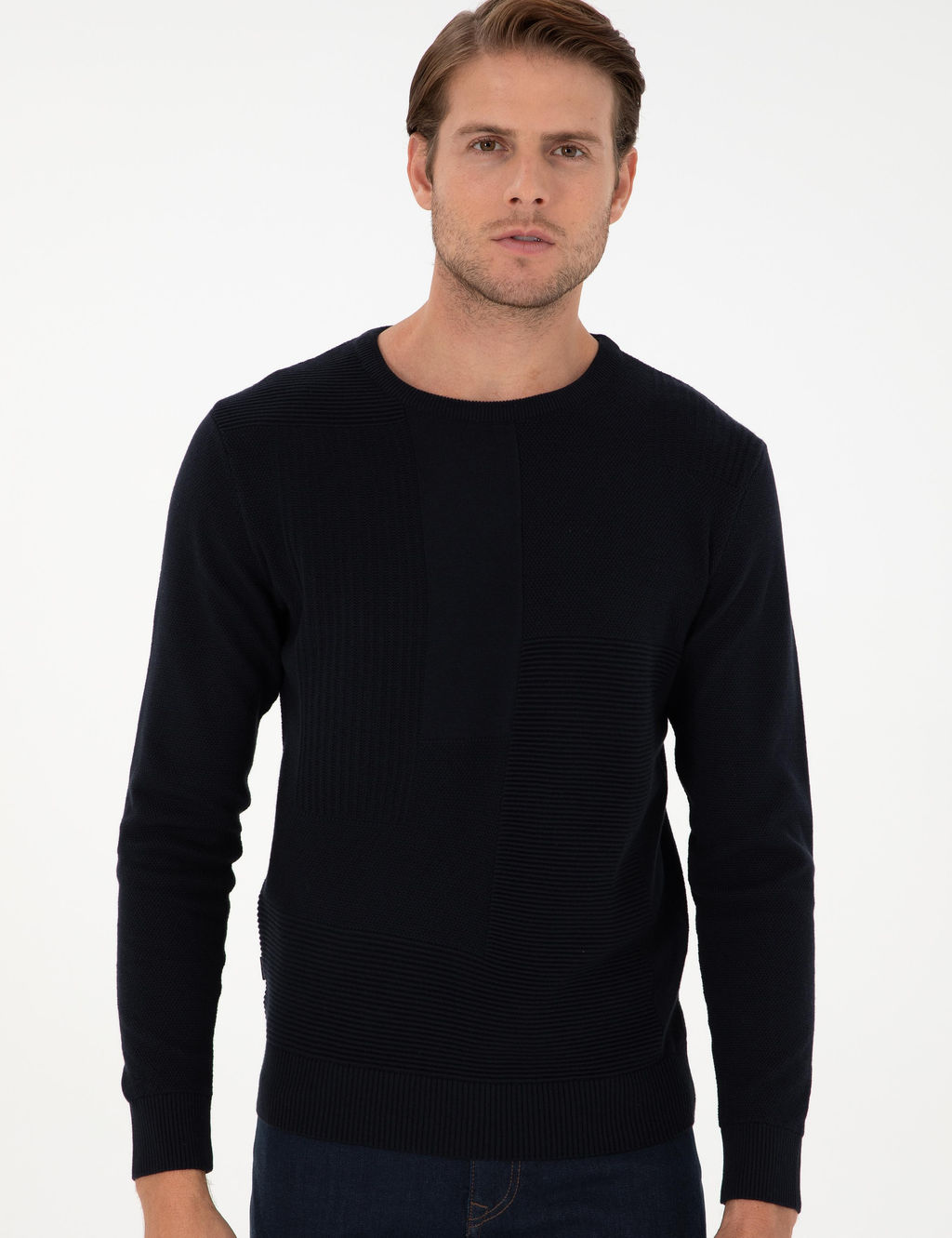 Lacivert Slim Fit Bisiklet Yaka Y_n Kar___ml_ Triko Kazak - Pierre cardin фото 3