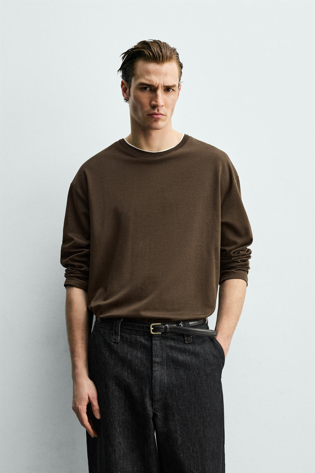 T-SHIRT WITH CONTRAST DOUBLE-LAYER HEMS - Zara фото 2