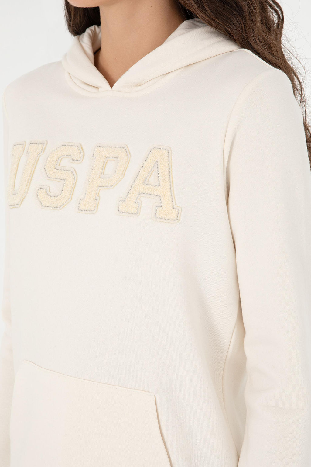 Kad_n Krem Basic Kap__onlu Sweatshirt