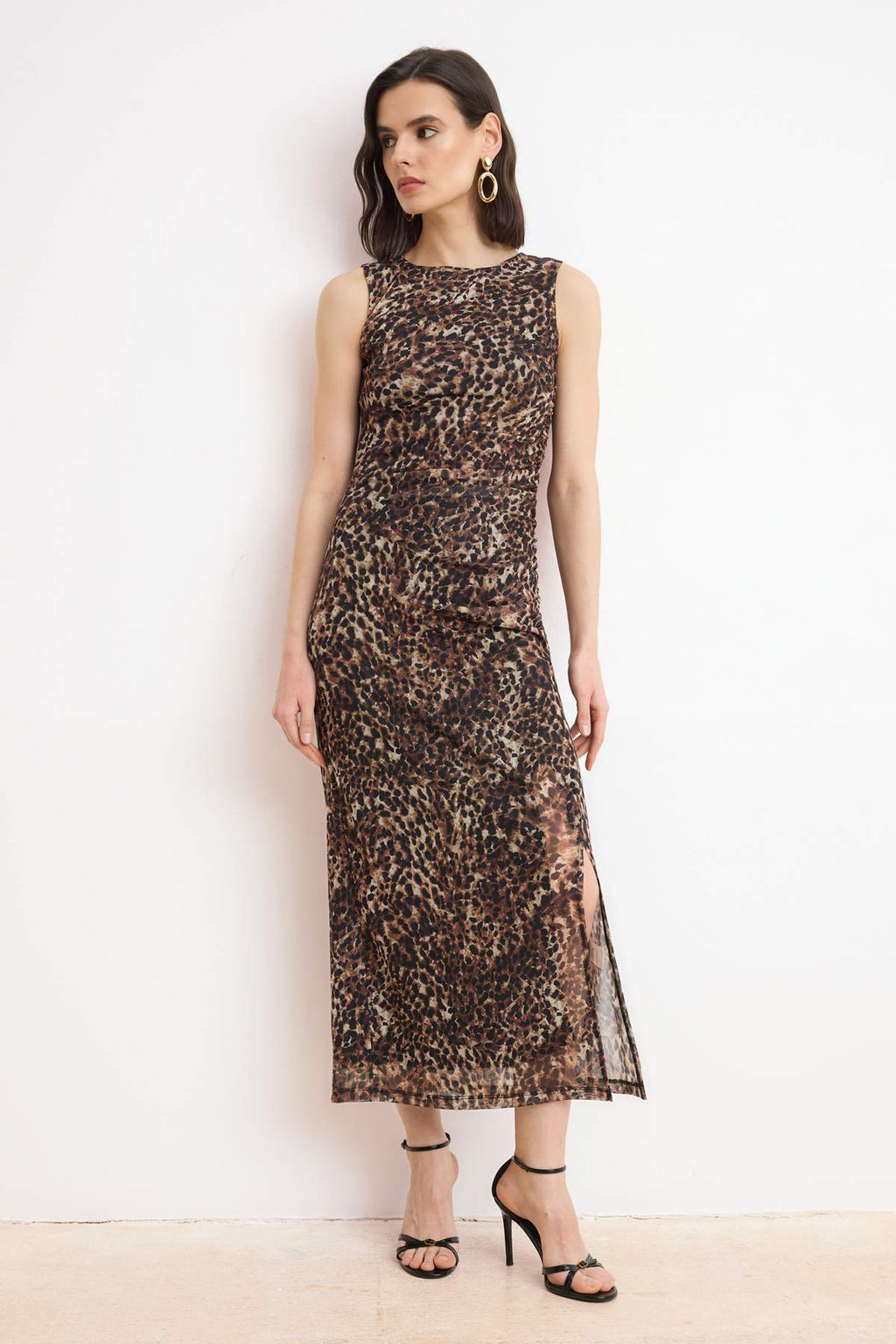 Cok Renkli Animal Bodycon Kay?k Yaka Kolsuz Mini Tul Astarl? Orme Elbise TWOSS26EL00476 - Trendyolmilla фото 2