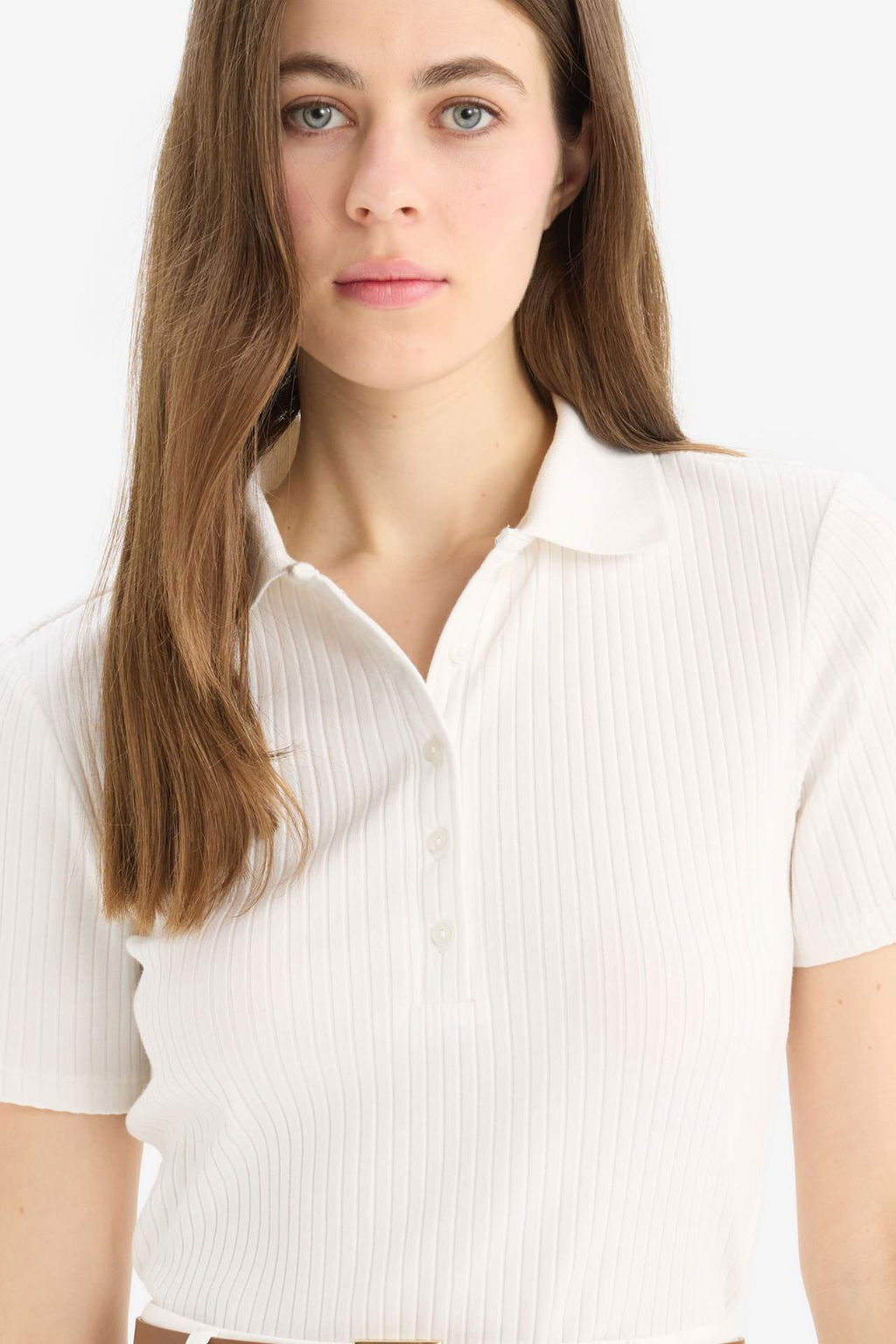 Slim Fit Dar Kesim Fitilli Kaskorse K?sa Kollu Polo Tisort - Defacto фото 2