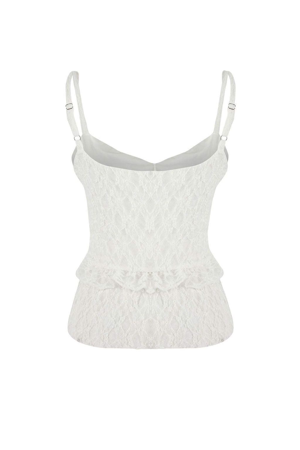 Teen Ekru Fitted/Vucuda Oturan V Yaka Kolsuz Volanl?/F?rf?rl? Dantel Orme Bluz TWOSS26BZ00032