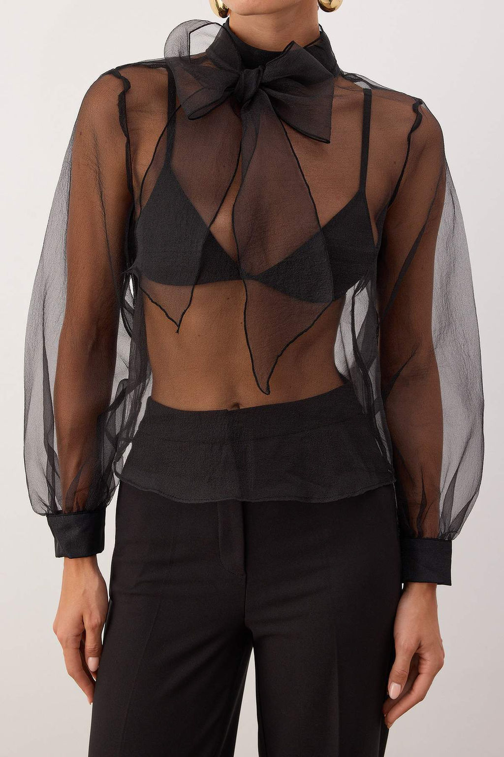 Trendyolmilla Siyah Transparan Gorunumlu Dokuma Tul Bluz TPRSS20EL1182  фото 7